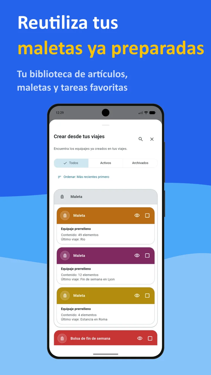 Bagolisto: Lista de equipaje