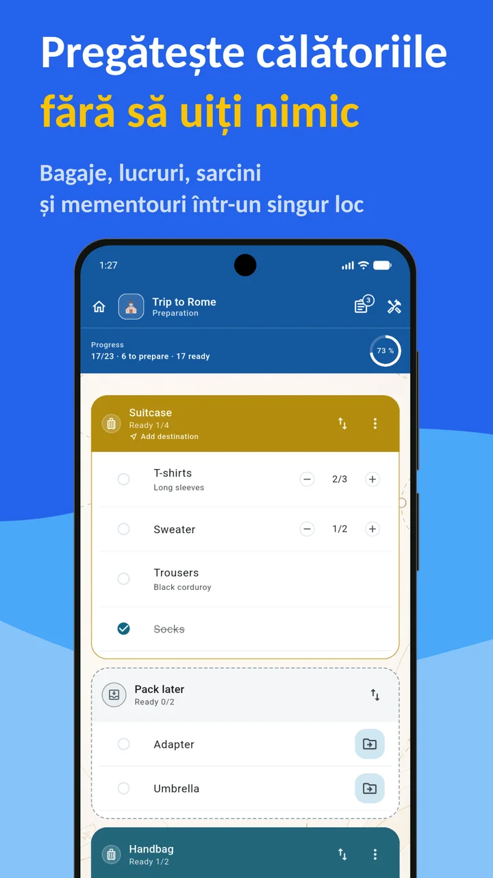 Bagolisto: Listă de bagaje